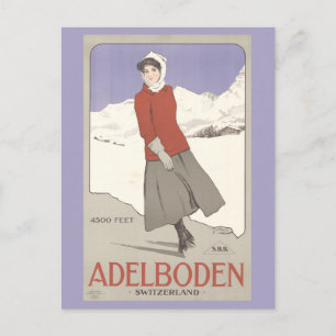 Vintage Schweiz Winter Schlittschuh Schweiz Reise Postkarte