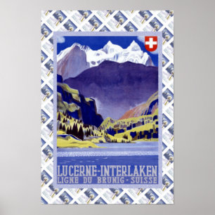 Vintage Schweizer Bahn Luzern Interlaken Brunig Poster