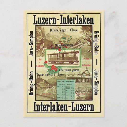 Vintage Schweizer Bahn, Luzern Interlaken Postkarte (Vorderseite)