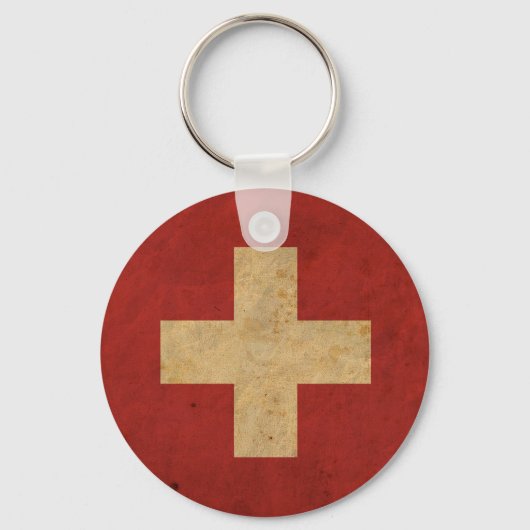 Vintage Schweizer Flagge Schlüsselanhänger (Vorderseite)