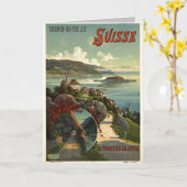 Vintage Schweizer Reiseroute Illustration Art Card Karte (Gelbe Blume)