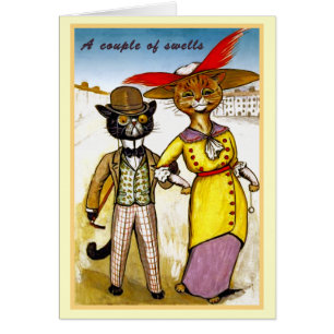 Vintage Schwellen-Katzen-Paar-Karte Louis Wain
