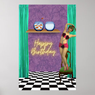 Vintage Schwimmer Funky Altered Art Geburtstag Poster