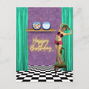 Vintage-Schwimmer-Funky-Altered-Art-Geburtstag Postkarte