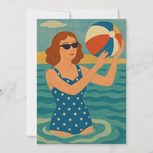 Vintage Schwimmer mit Strandball Einladung (Vorderseite)