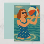 Vintage Schwimmer mit Strandball Einladung (Vorne/Hinten)