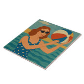 Vintage Schwimmer mit Strandball Fliese (Seite)