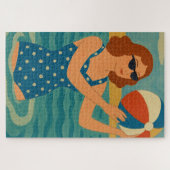 Vintage Schwimmer mit Strandball Puzzle (Horizontal)