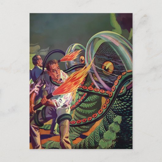 Vintage Sci-Fi Alien Fight Postcard Postkarte (Vorderseite)