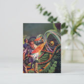 Vintage Sci-Fi Alien Fight Postcard Postkarte (Stehend Vorderseite)