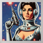 Vintage Sci-fi Astronaut Girl Poster (Vorne)