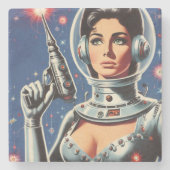 Vintage Sci-fi Astronaut Girl Steinuntersetzer (Vorderseite)