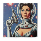 Vintage-Sci-Fi-Astronautin Fliese (Vorderseite)