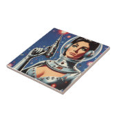 Vintage-Sci-Fi-Astronautin Fliese (Seite)