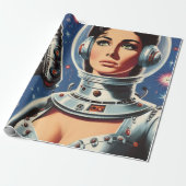 Vintage-Sci-Fi-Astronautin-Mädchen Geschenkpapier (Ungerollt)