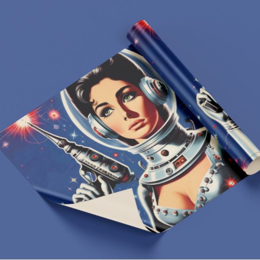 Vintage-Sci-Fi-Astronautin-Mädchen Geschenkpapier