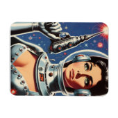 Vintage-Sci-Fi-Astronautin-Mädchen Magnet (Horizontal)
