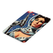 Vintage-Sci-Fi-Astronautin-Mädchen Magnet (Linke Seite)