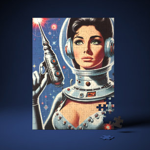 Vintage-Sci-Fi-Astronautin-Mädchen Puzzle