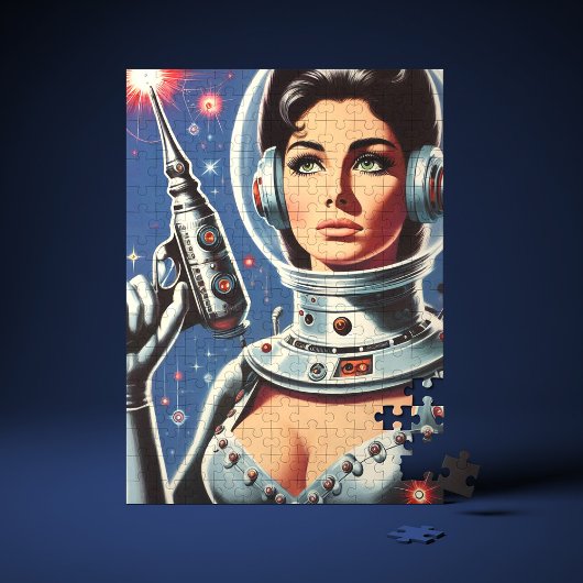 Vintage-Sci-Fi-Astronautin-Mädchen Puzzle