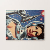 Vintage-Sci-Fi-Astronautin-Mädchen Puzzle (Horizontal)
