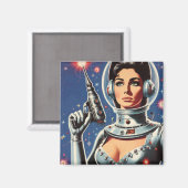 Vintage-Sci-Fi-Astronautin Magnet (Vorderseite/Rückseite)