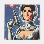 Vintage-Sci-Fi-Astronautin Magnet (Vorne)