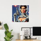 Vintage-Sci-Fi-Astronautin Poster (Heimbüro)