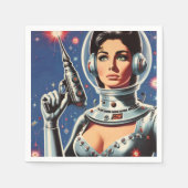 Vintage-Sci-Fi-Astronautin Serviette (Vorderseite)