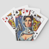 Vintage-Sci-Fi-Astronautin Spielkarten (Rückseite)