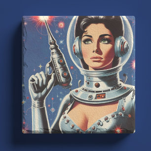 Vintage-Sci-Fi-Astronautin Steinuntersetzer