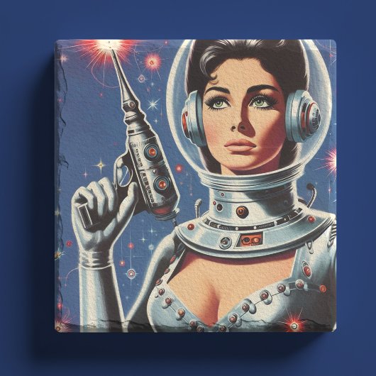 Vintage-Sci-Fi-Astronautin Steinuntersetzer