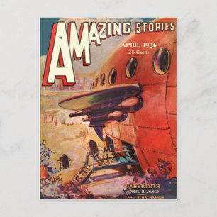 Vintage Sci Fi Buchcover Robot World 1936 Postkarte