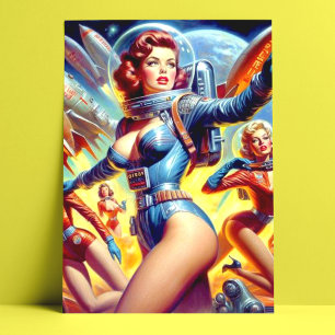 Vintage Sci-Fi-Girls Postkarte