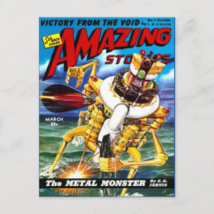 Vintage Sci-Fi-Kunst Metall-Monster Postkarte