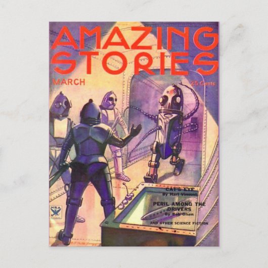 Vintage Sci-Fi-Kunst Roboter Postkarte (Vorderseite)