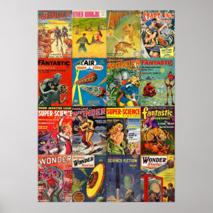 Vintage Sci-Fi-Pulp-Fiction-Cover-Collage Poster