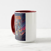 Vintage Sci-Fi Tactical Grill Soldier Parody Tasse (Vorderseite Links)