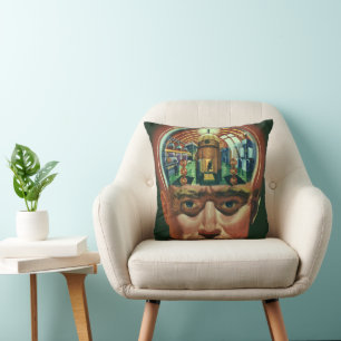 Vintage Science Fiction, Alien Brain im Labor Kissen