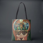 Vintage Science Fiction, Alien Brain im Labor Tasche<br><div class="desc">Vintage Illustration futuristische Science Fiction Außerirdischen und Roboter Bild mit einem Mann, dessen Gehirn exponiert zeigt ein Labor. Ein klassisches Comic-Buch-Design mit einem Cyborg-Wissenschaftler mit seiner Hand in sein Kinn mit einem intensiven Blick auf sein Gesicht und sieht aus, als ob er an die Zukunft denkt oder vielleicht gerade in...</div>