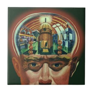 Vintage Science-Fiction, Alien Gehirn im Labor Fliese