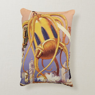 Vintage Science-Fiction-Alien-Kriegsinvasion Oktop Dekokissen
