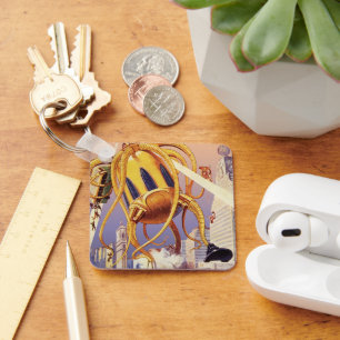 Vintage-Science-Fiction-Alien-Kriegsinvasion Oktop Schlüsselanhänger