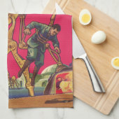 Vintage Science Fiction Alien Robot Captures Man Handtuch (Viertel Falte)