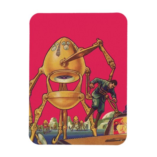 Vintage Science Fiction Alien Robot Captures Man Magnet (Vertikal)