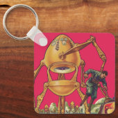 Vintage Science Fiction Alien Robot Captures Man Schlüsselanhänger (Vorderseite)