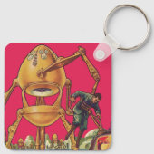 Vintage Science Fiction Alien Robot Captures Man Schlüsselanhänger (Rückseite)