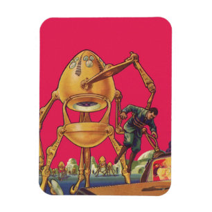 Vintage-Science-Fiction-Alien-Roboter-erbeutet-Man Magnet