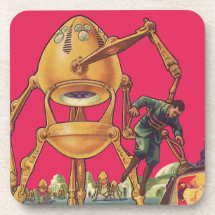 Vintage-Science-Fiction-Alien-Roboter ergreift Man Getränkeuntersetzer