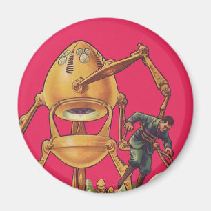 Vintage-Science-Fiction-Alien-Roboter ergreift Man Magnet